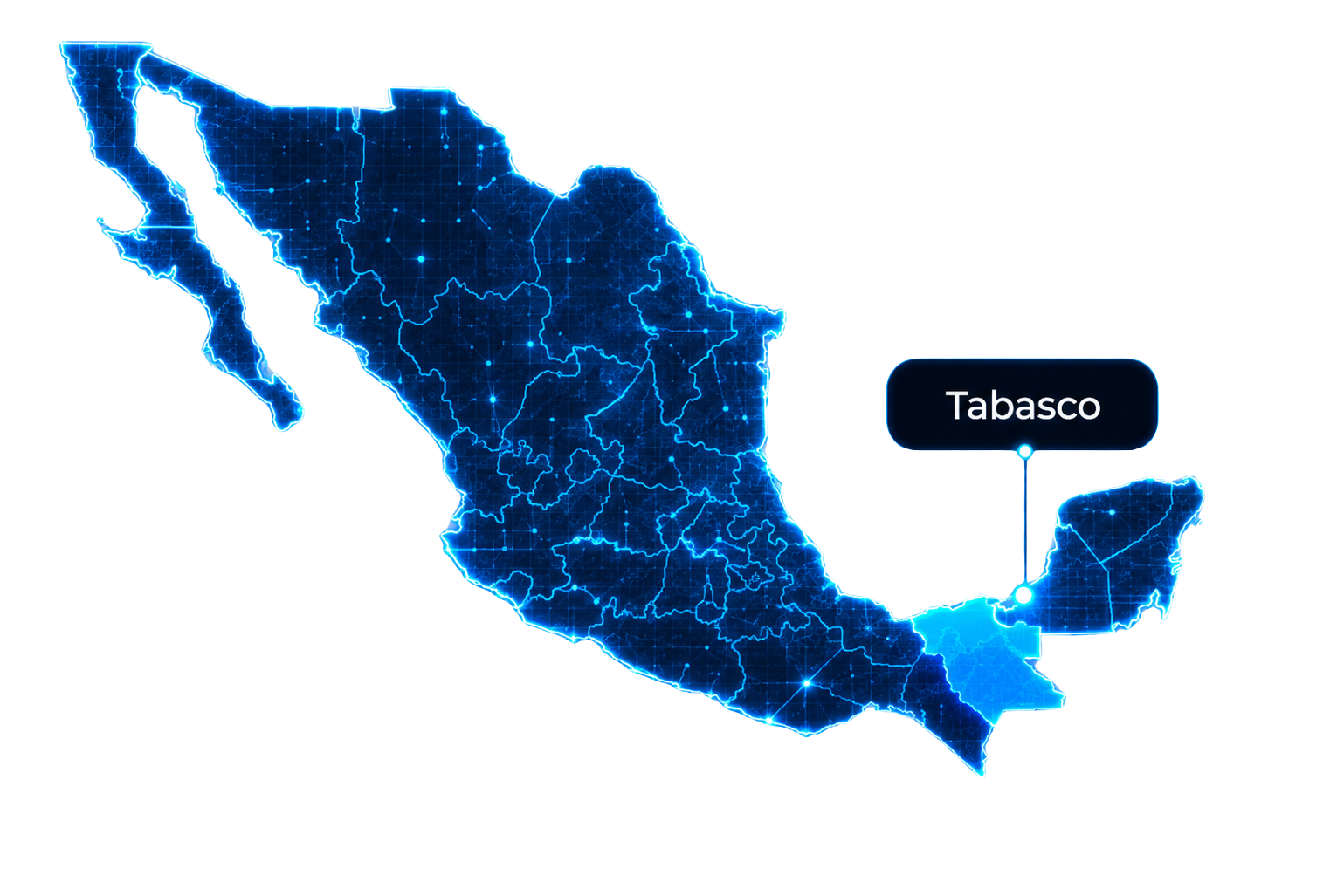 Mapa o visual de operación presencial en Tabasco