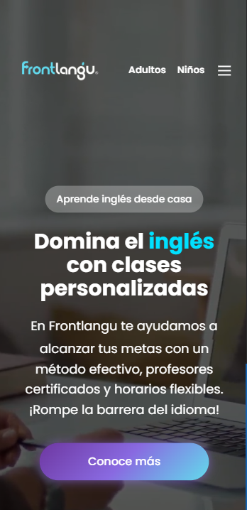 Vista móvil del proyecto Frontlangu