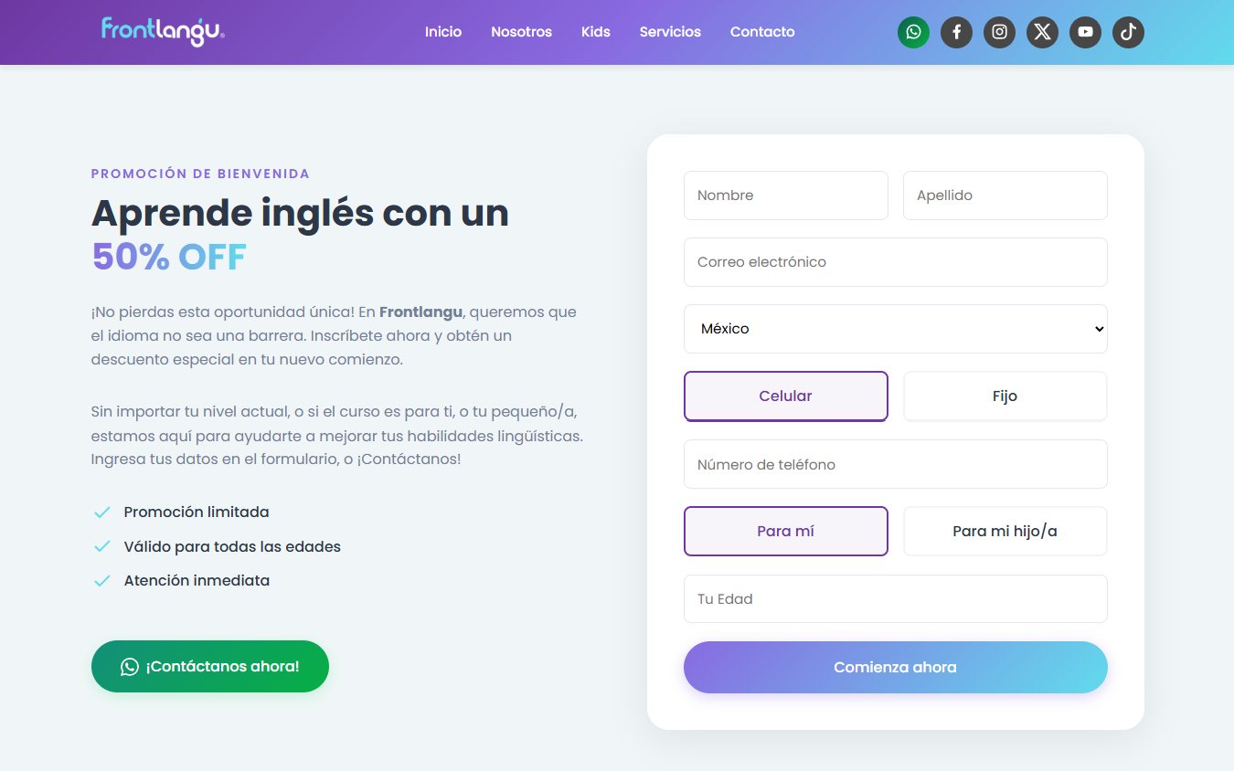 Sección de contacto inmediato Frontlangu