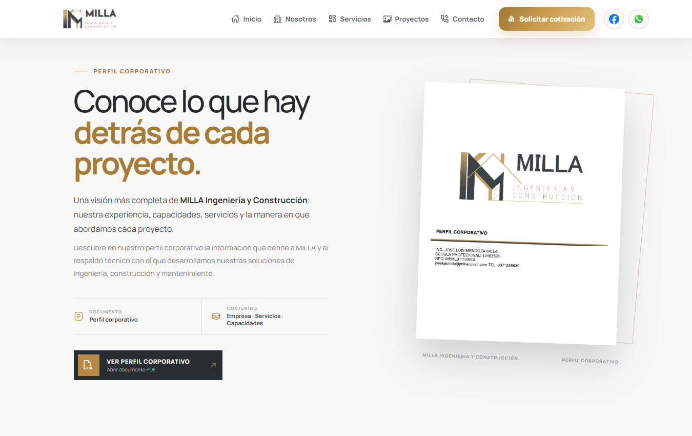 Perfil corporativo MILLA Ingeniería y Construcción