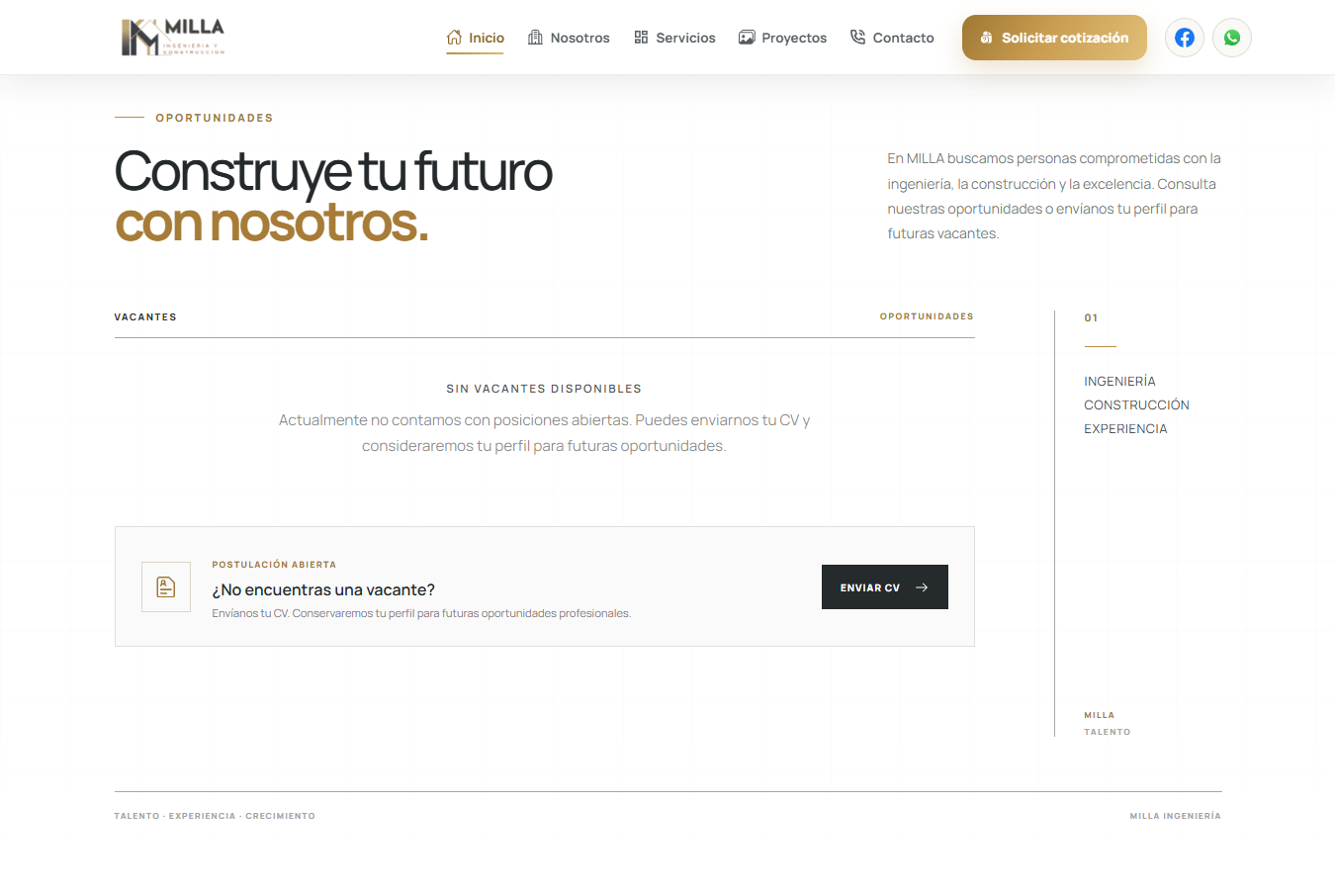 Vacantes MILLA Ingeniería y Construcción