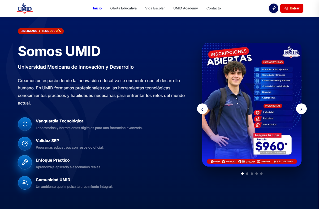 Sección de bienvenida UMID